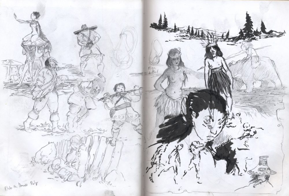 sketchbook drawing girls, slave