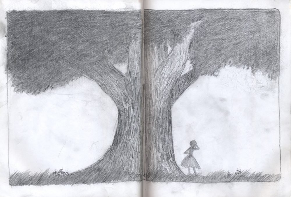 sketchbook drawing tree girl