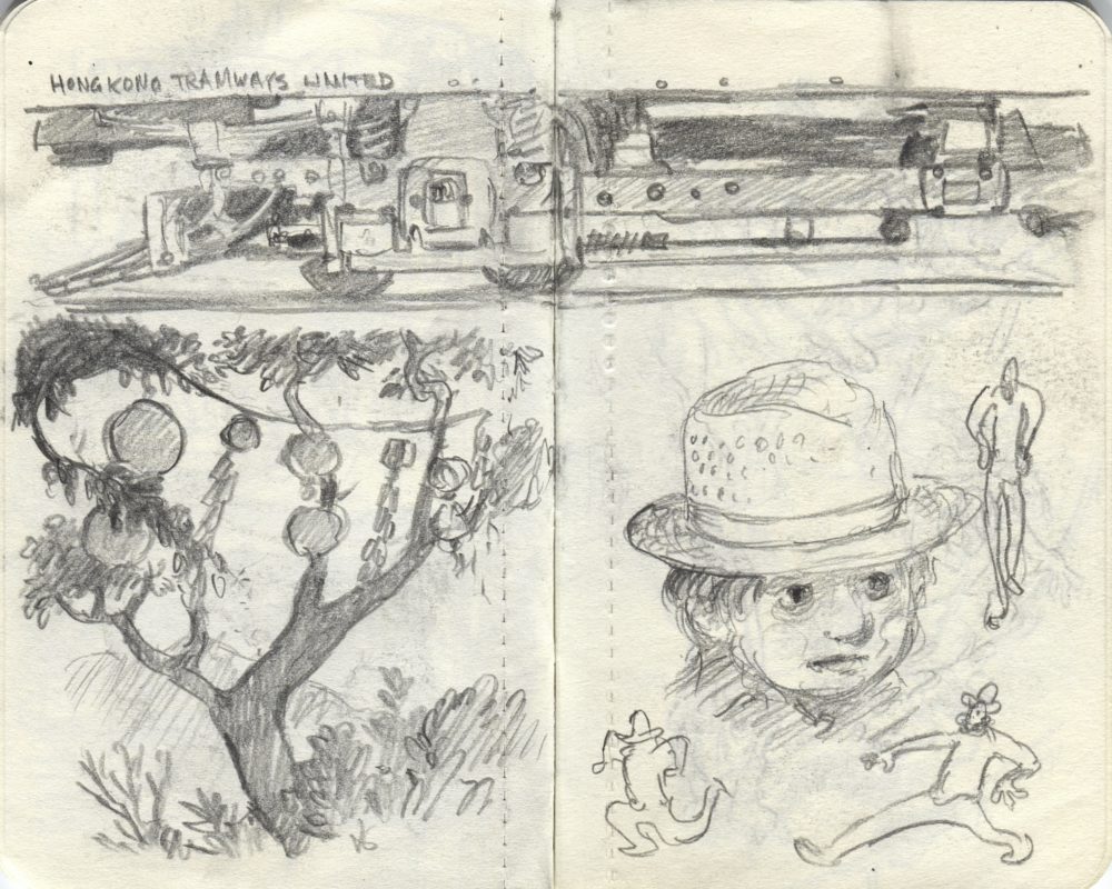 train and tree sketch