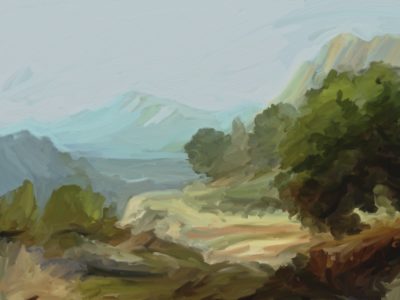 mountain valley trail painting