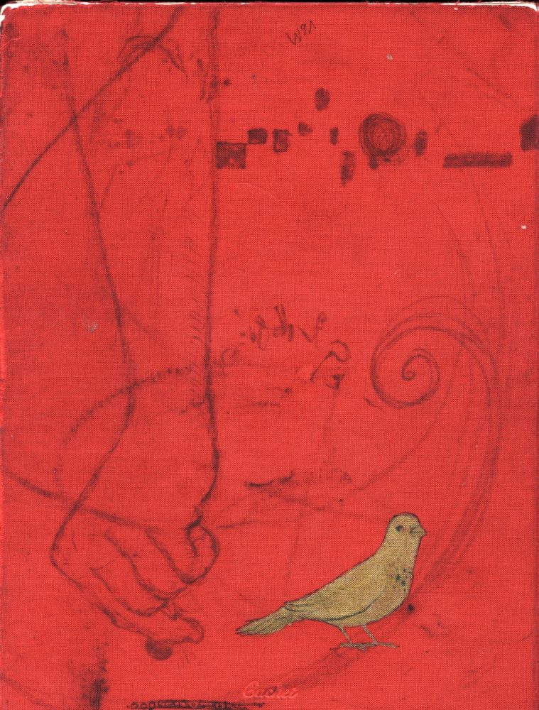 red fabric gold bird sketchbook