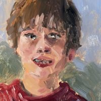 Oil painting self portrait by a boy age seven